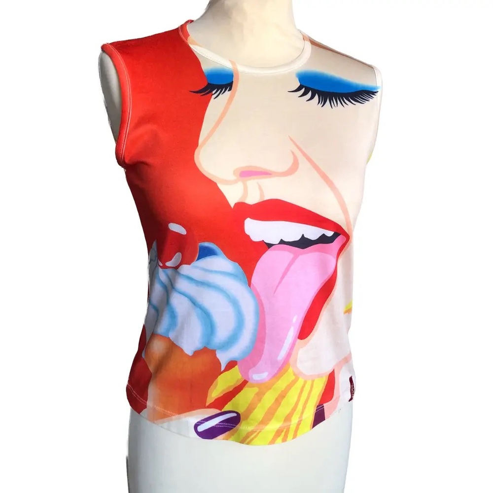 Miss Sixty Vintage Colorful Tongue and ice cream Graphic Sleeveless Top - Picture 3 of 8